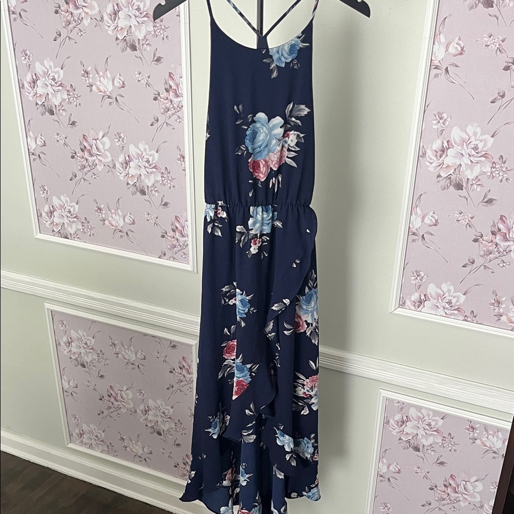 Soprano Navy Floral High Low Dress